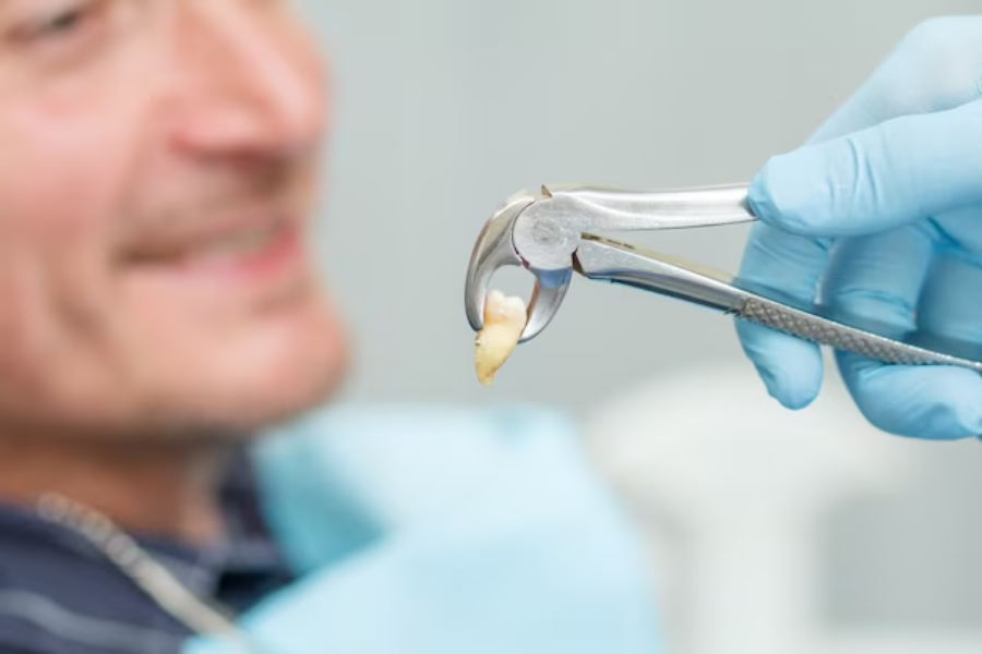 Dental instrument used during a tooth extraction procedure