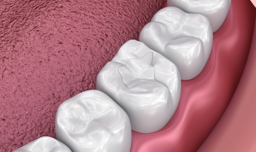 Tooth colored dental restoration on a molar