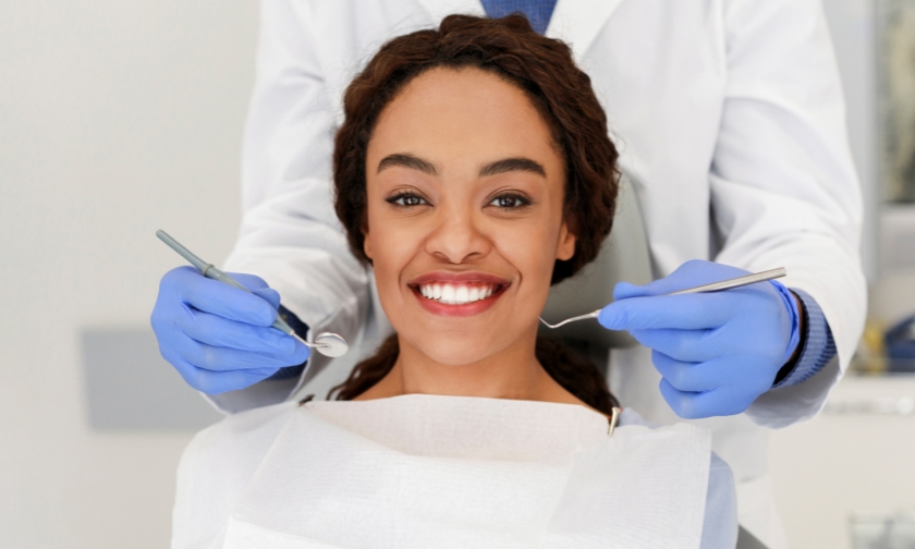 Smiling patient during a cosmetic dentistry visit