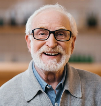 Older man smiling indoors