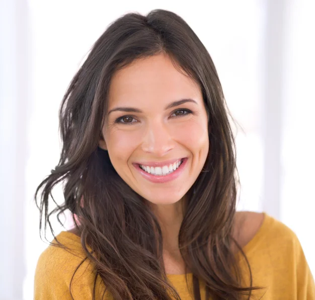 Smiling woman with long brown hair