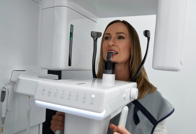 Patient positioned for cone beam CT imaging